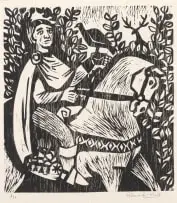 Eleanor Esmonde-White, Horseback Rider, linocut