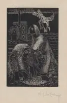 Marthinus la Grange, Two Figures and a Bird, linocut