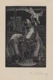 Marthinus la Grange, Two Figures and a Bird, linocut