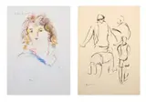 Carl Büchner, Portrait Study; Figural Study, two, ink and pastel on paper