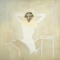 Margaret Vorster, Figure with Mask, oil on board