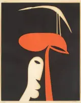 Walter Battiss, Man, Tree and Bird, linocut