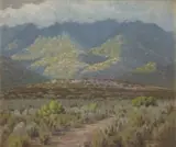 Sunlit and Cloud-shadow, Phisantfontein, Riversdale by Jan Ernst Abraham Volschenk, oil on canvas, sold Aug 2021