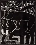 Elephant with its Baby Elephant by John Muafangejo, linocut, sold May 2021