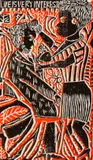 Life is Very Interesting (red) by John Muafangejo, woodcut, sold May 2021