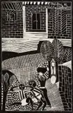 Bluiding (sic) in Mala Comber by John Muafangejo, linocut, sold May 2021