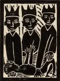 John Muafangejo, The Three Kings, 1977, linocut