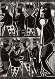 Mandume was Born a Polotical (sic) Chief of Kuanyamaticarea by John Muafangejo, linocut, sold May 2021