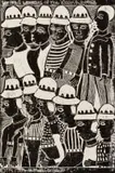 Striking Workers of the Klein Aub Mine by John Muafangejo, linocut, sold May 2021