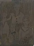 John Muafangejo, A Good Femily (sic) in Ovambo (original lino block), lino block