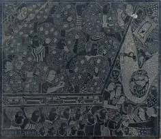 John Muafangejo, Orange Farm (original lino block), lino block laid down on board