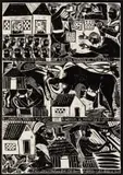 Men are Working in Town by John Muafangejo, linocut, sold May 2021