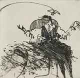 William Kentridge, Man at a Desk, etching