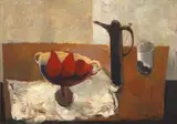 Cecil Skotnes, Still Life with Fruit Bowl and Coffee Pot, oil on canvas laid down on board