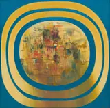 Larry Scully, Abstract Composition with Gold Circles, oil on canvas