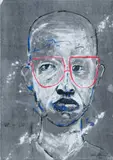 Nelson Makamo, Young Man with Glasses, hand-coloured monotype