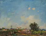 Pieter Wenning, Landscape with Farm Houses, oil on board
