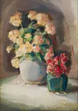 Frans Oerder, Still Life with Two Vases of Flowers, recto; Seated Woman, verso