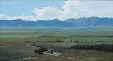 John Meyer, Into the Olifants River Valley, 1987, acrylic on canvas