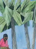 Peter Clarke, Boy under the Palms, mixed media on paper