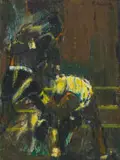 Ephraim Ngatane, Boxers, mixed media on board