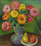 Maggie Laubser, Still Life with Flowers and Fruit Dish, recto; Vase of Flowers, unfinished, verso