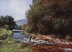 A Catch Downstream by John Meyer, 1997, acrylic on canvas, sold May 2021