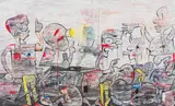 Blessing Ngobeni, Predictions, acrylic, acrylic gel and collage on canvas