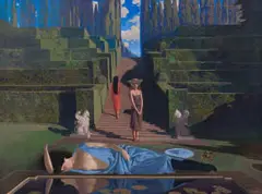 Neil Rodger, Figures in a Garden (Bathsheba's Bath), oil on canvas