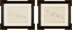 Aleksanders Klopcanovs, Male and Female Reclining Nudes, two, pencil on sketchbook paper