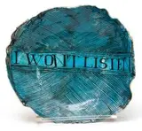 Ruan Hoffmann, I Won't Listen, ceramic earthenware with coloured porcelain slip, underglaze and copper oxide