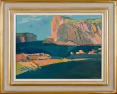 Josef Osser, Coastal Scene, oil on board