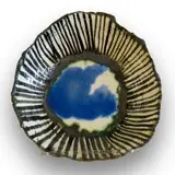 Ruan Hoffmann, Untitled (Blue Centre), ceramic earthenware with coloured porcelain slip, underglaze, copper oxide and blue glass