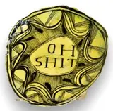 Ruan Hoffmann, Oh Shit, ceramic earthenware with coloured porcelain slip and underglaze