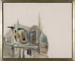 Abstract Composition by Sidney Goldblatt, oil on board, sold Feb 2020