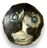 Ruan Hoffmann, Mask, ceramic earthenware with coloured porcelain slip, underglaze and glass
