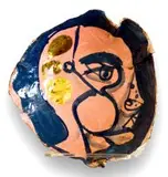 Ruan Hoffmann, Untitled (Face), ceramic earthenware with coloured porcelain slip, underglaze and gold lustre