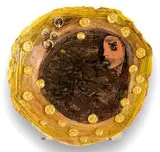 Ruan Hoffmann, Untitled (Yellow Edge), ceramic earthenware with coloured porcelain slip, underglaze and gold lustre
