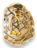 Ruan Hoffmann, Untitled (Crouching Figure), ceramic earthenware with coloured porcelain slip, underglaze and gold lustre