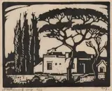 Plaashuis, Rustenburg (Nilant 49) by Jacobus Hendrik Pierneef, linocut, sold Oct 2019
