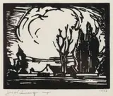 Huis in Aand (Nilant 54) by Jacobus Hendrik Pierneef, linocut, sold Oct 2019