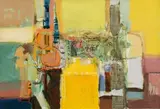 Sidney Goldblatt, Abstract Composition in Yellow and Green, oil on canvas