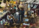 Ephraim Ngatane, Township Plumbers, mixed media on paper