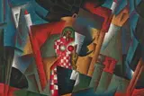 Diederick During, Figure in an Abstract Cityscape, oil on card