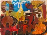Four Figures by Lucky Sibiya, oil on paper, sold Oct 2019