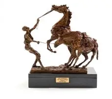 Die Agterryer (The Horse-Minder) by Danie de Jager, bronze on a granite base, offered Oct 2019