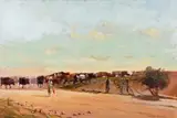 Herding Cattle by Adriaan Boshoff, oil on board, offered Oct 2019