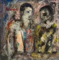 Carl Büchner, Harlequin and Columbine, oil on canvas