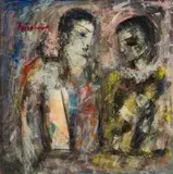 Harlequin and Columbine by Carl Büchner, oil on canvas, sold Oct 2019