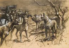 Dorothy Kay, Pack of Dogs, mixed media on artist's board